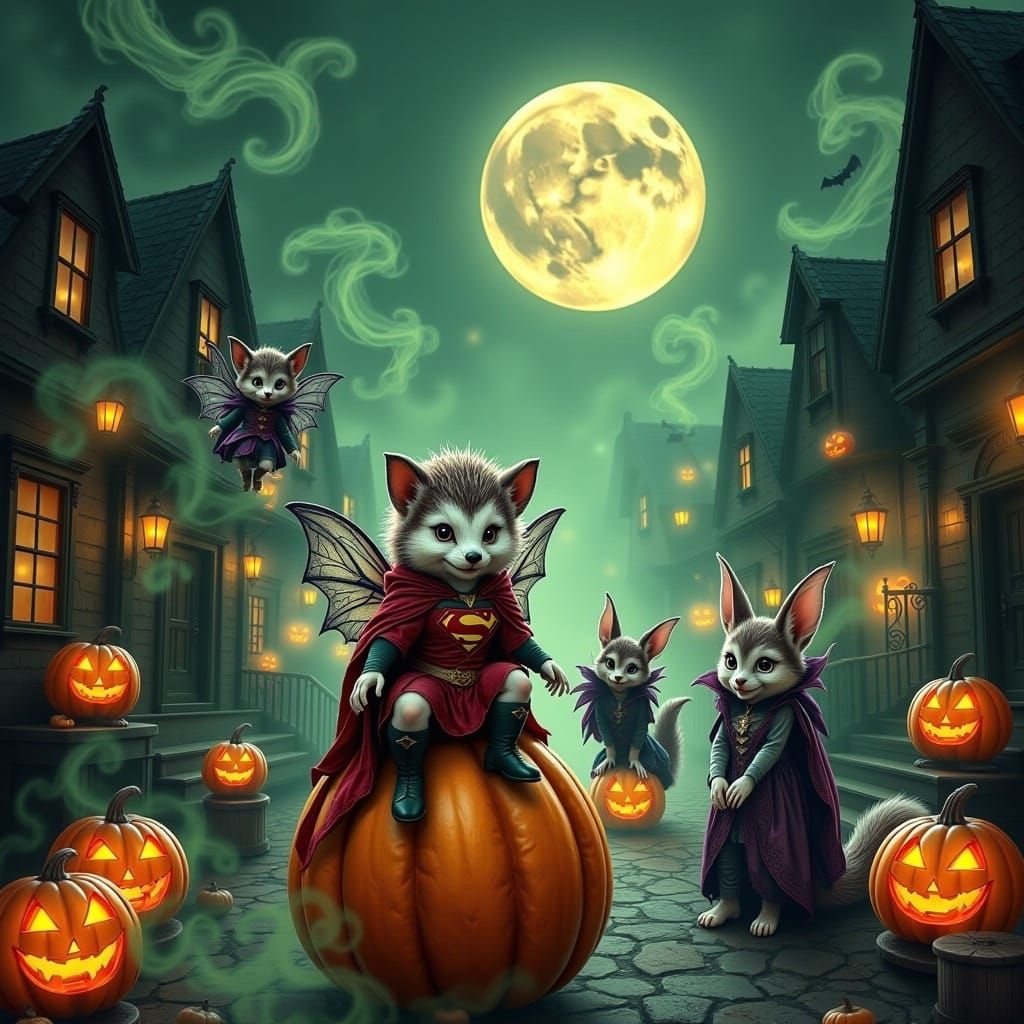 Hedgehog Superhero in Halloween Town