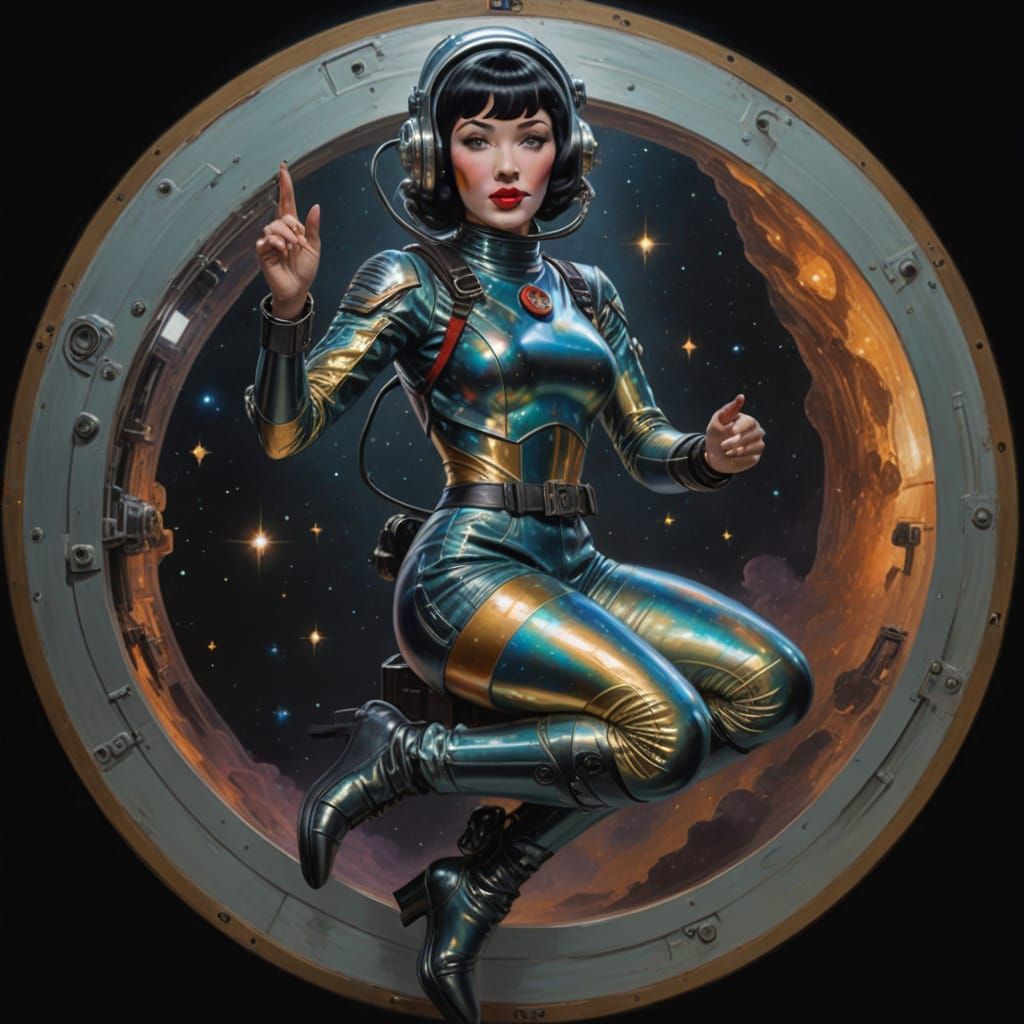 Retro Sci-Fi Space Siren in Zero-G