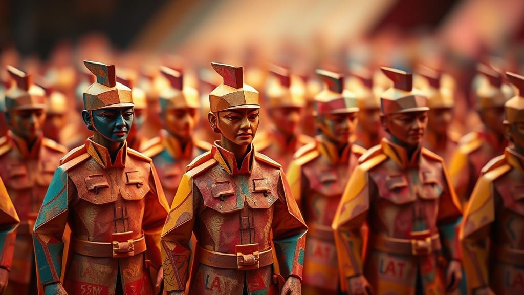 Polychromatic Origami Terracotta Army in 8K