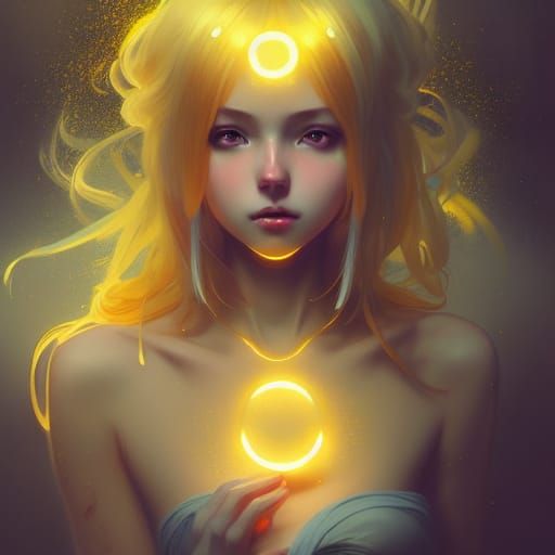 Anime Girl Portrait with Glowing Gold Hair