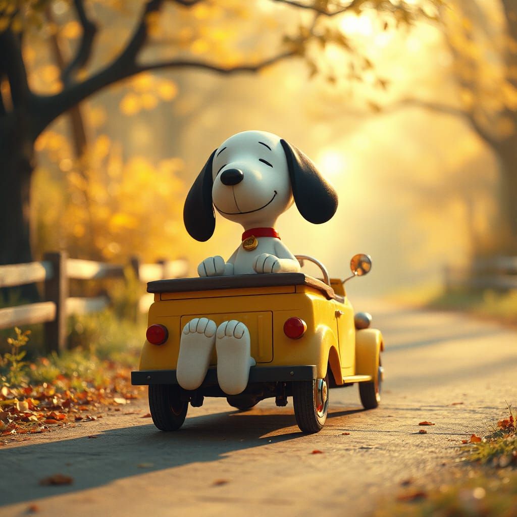 Snoopy Drives Backwards in Whimsical Unreal Engine 5 Art
