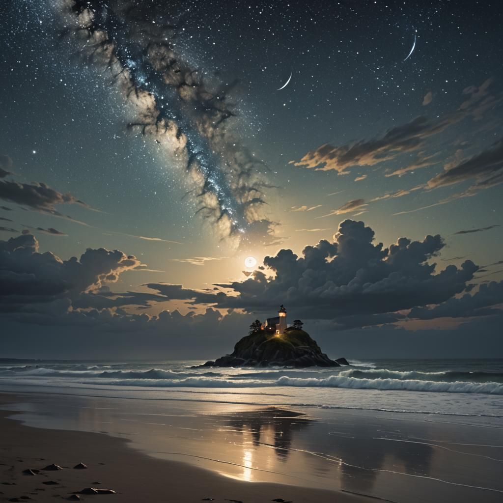 Sinister Summer Night Seascape Painting