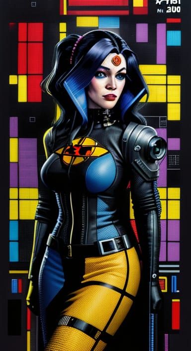 Cyberpunk Lady in Xylograph Style