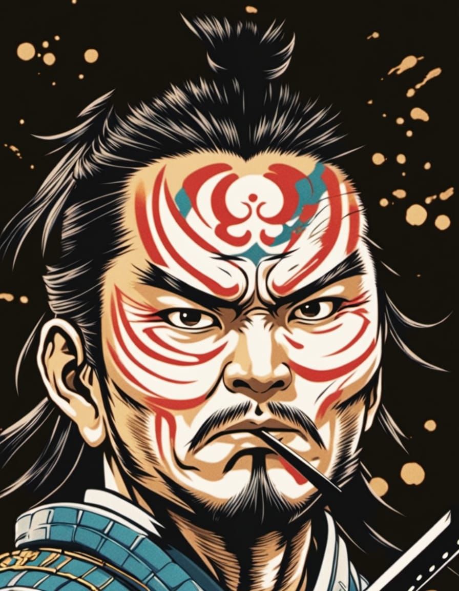 Samurai Warrior in Attack Pose with Katana