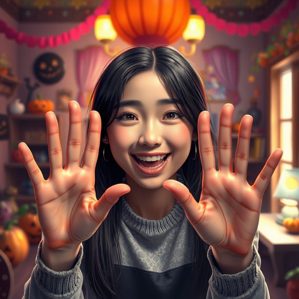Teenage Ghost in Whimsical Halloween Room, Digital Art