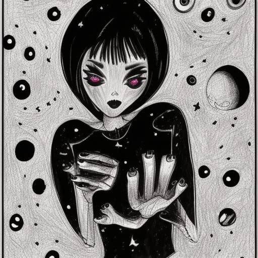 Eerie Girl in Space Creating Art