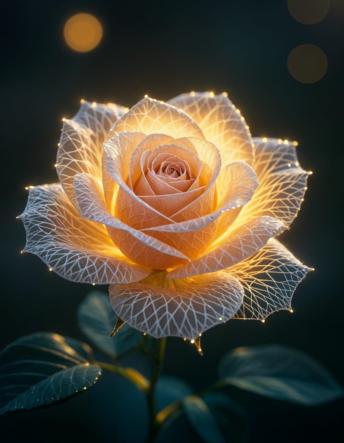 Glowing Spider Silk Rose in Golden Light