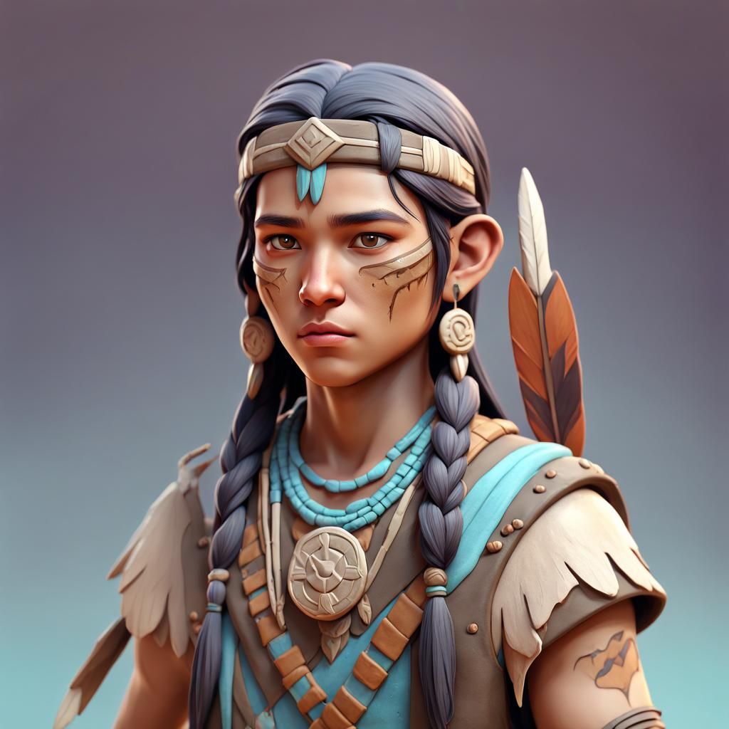 Adorable Native American Clay Warrior Princess Icon