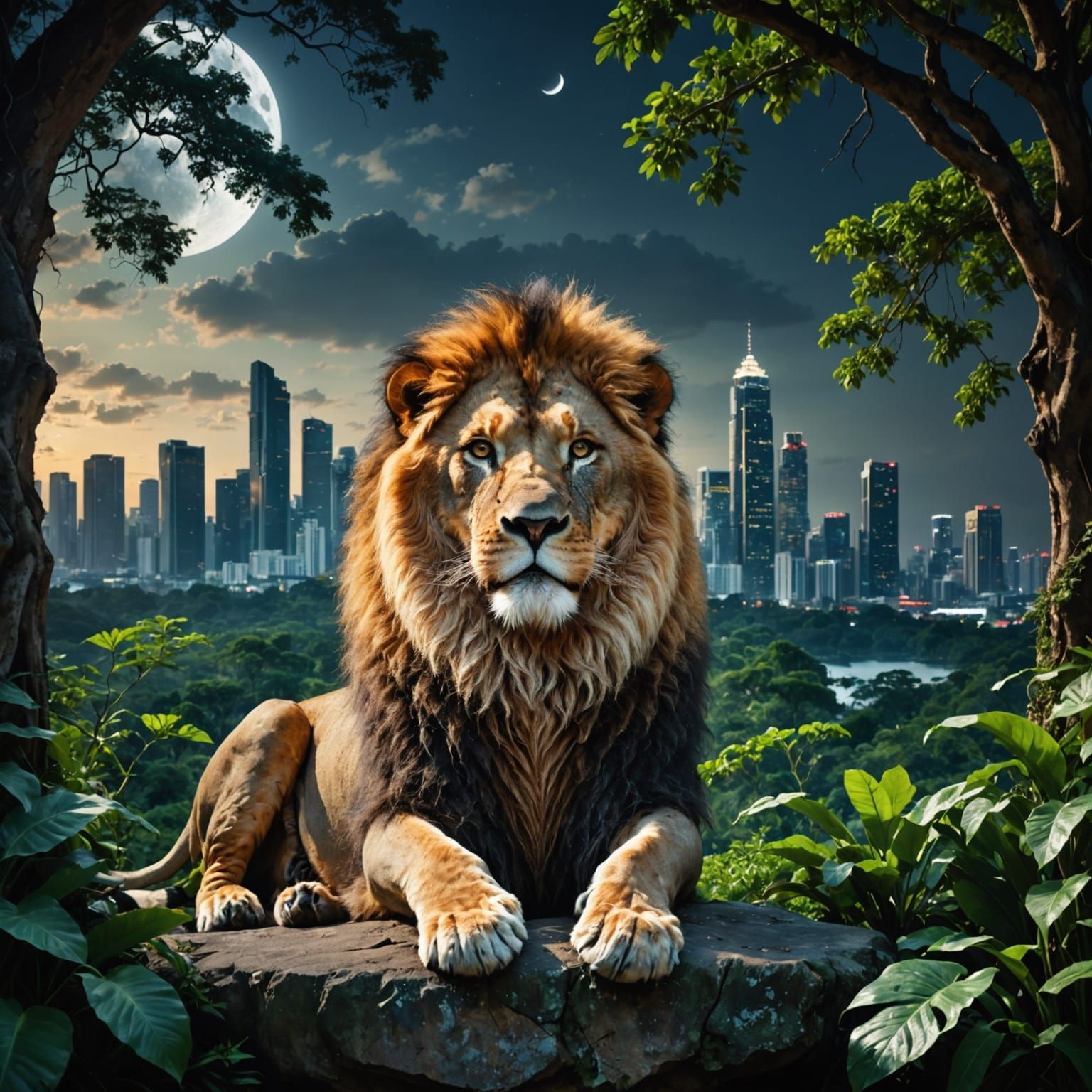 Majestic Lion Emerges in Double Exposure Photo