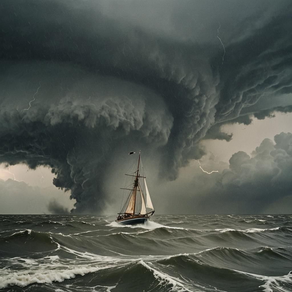 Sailboat Swirling Inside Tornado: Turner-esque Painting