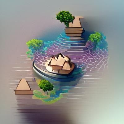 Isometric Floating Island in Cartoon Style