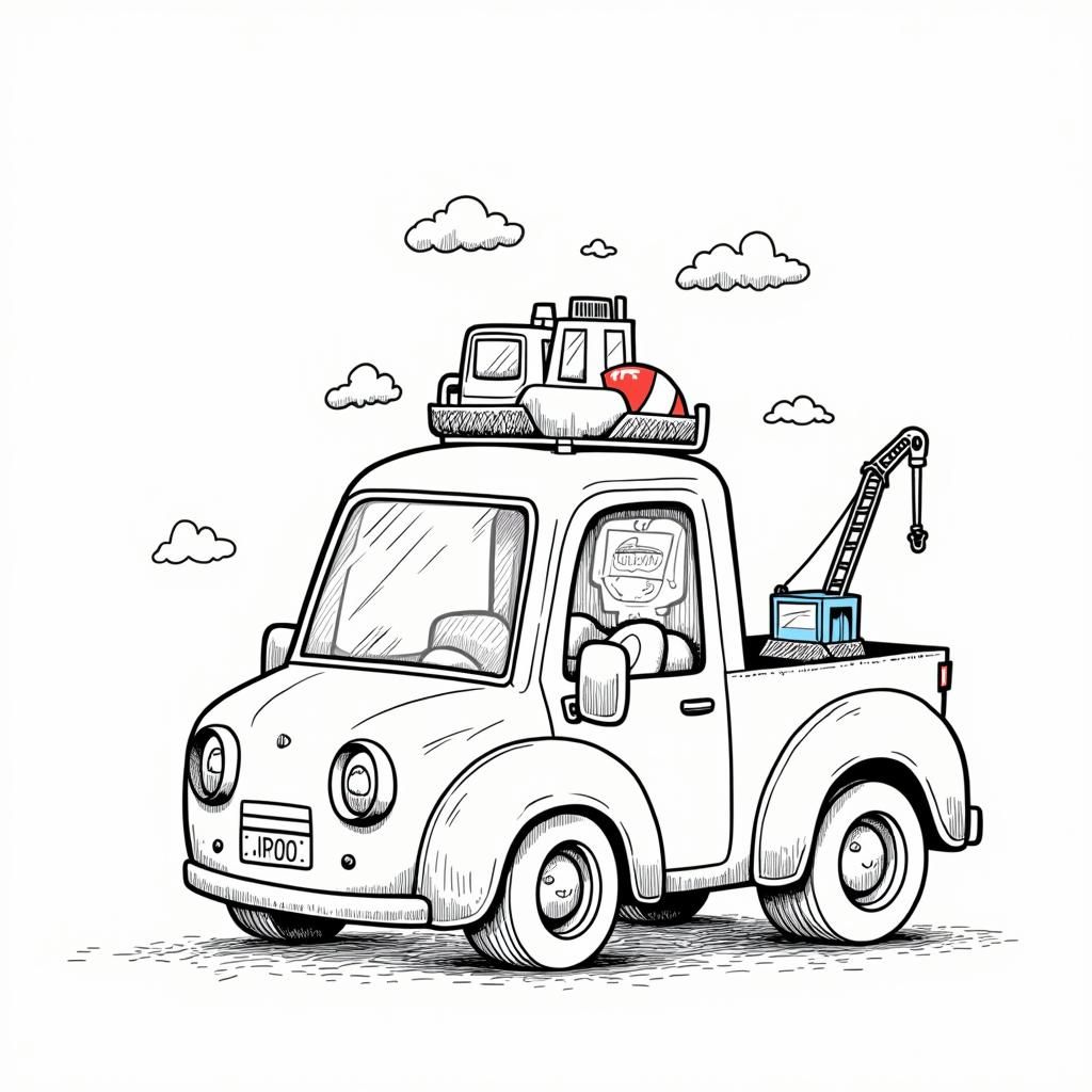 Construction Site Coloring Page in Comic Book Style