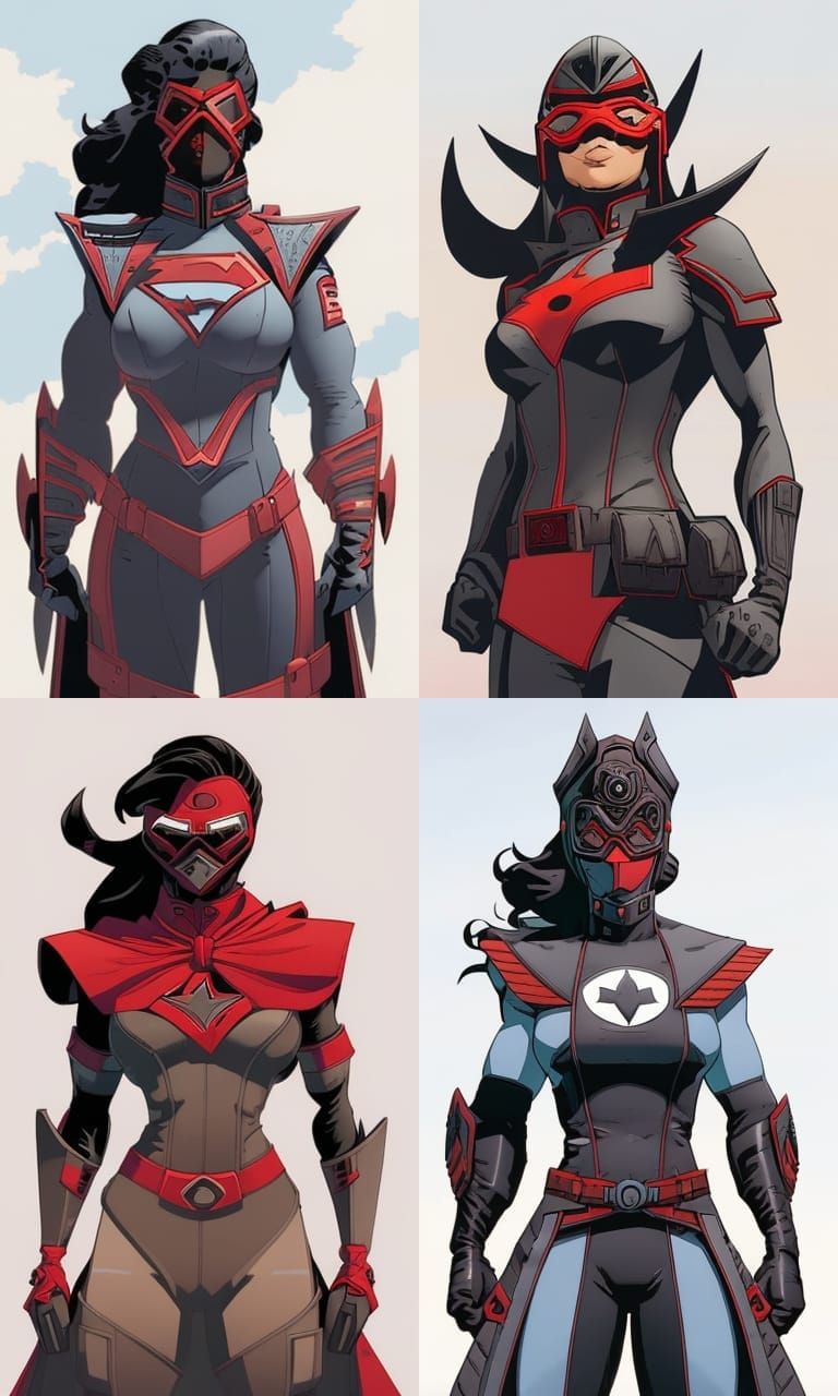 mature female bodybuilder wearing a Red and black mouth cover mask,gloves,boots, Spendex outfit, Superhero character, Ch...