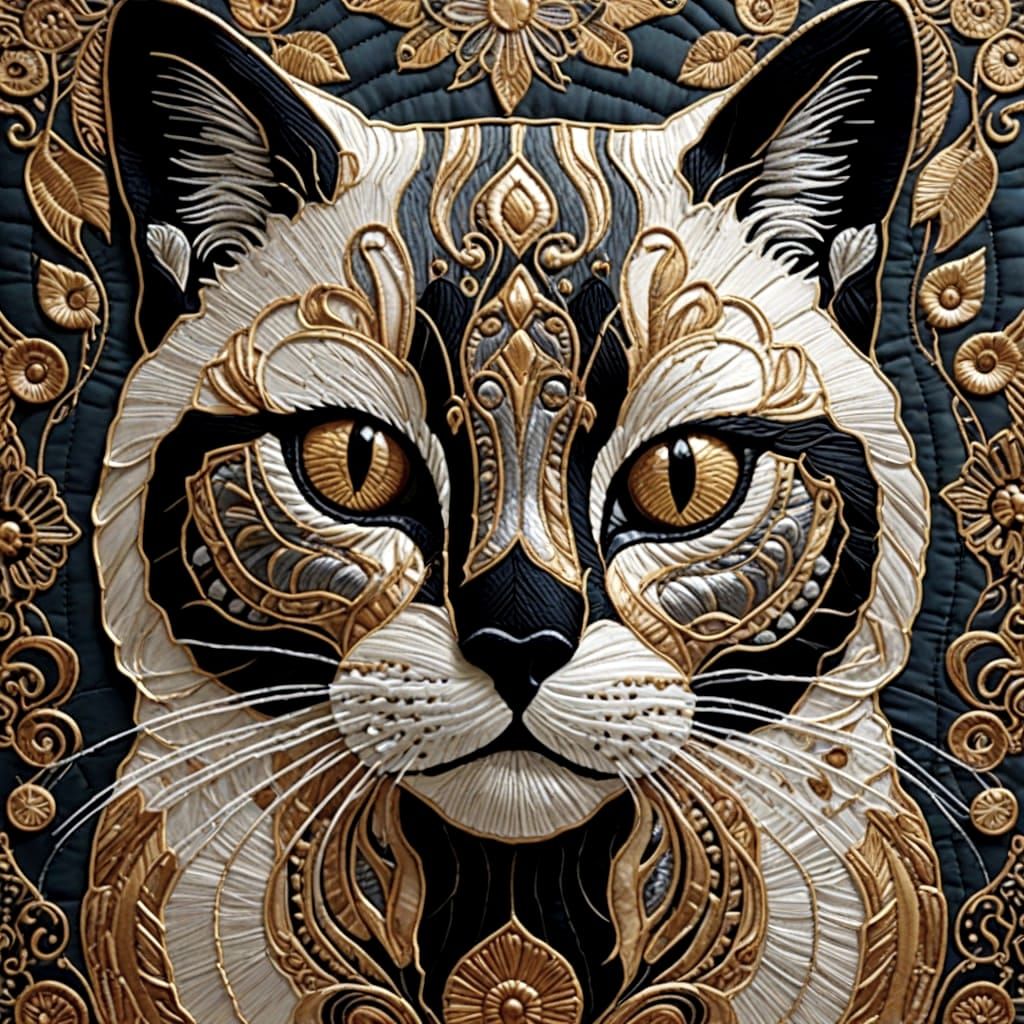 Surreal Quilt Embroiders Majestic Silver Birma Cat