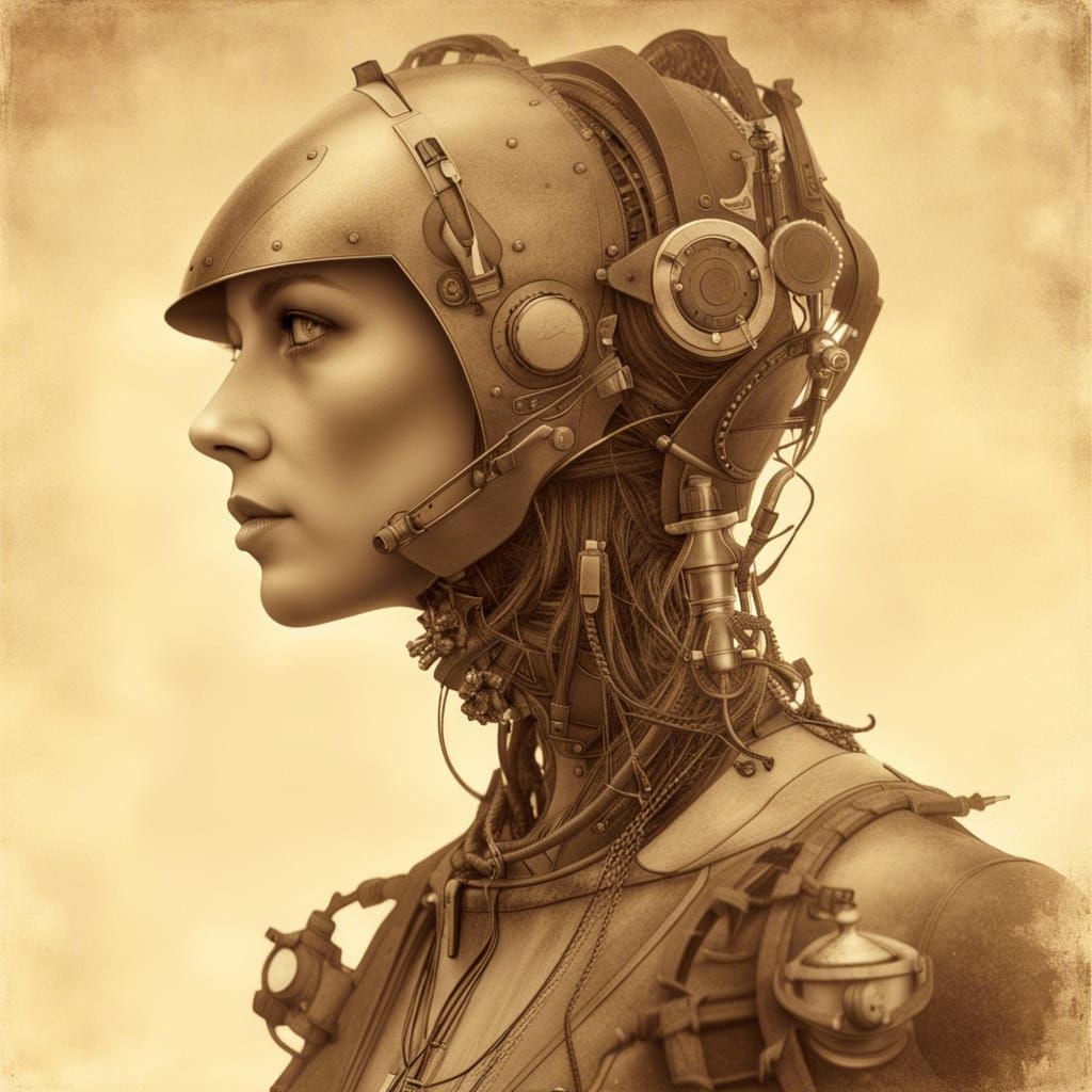 Robot Frontier Portrait in Antique Style