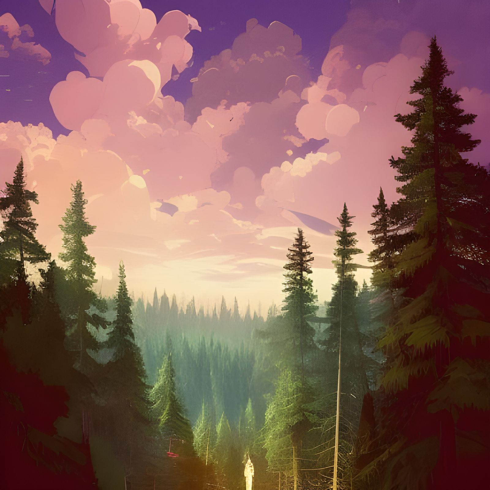 Epic Pine Forest Landscape in Digital Illustration