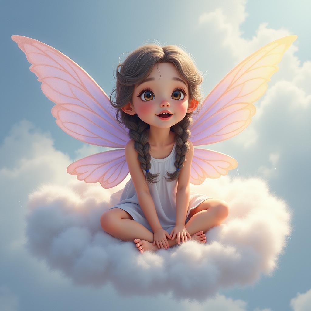 Enchanting Fairy on Cloud in Dreamy Fantasy Illustration