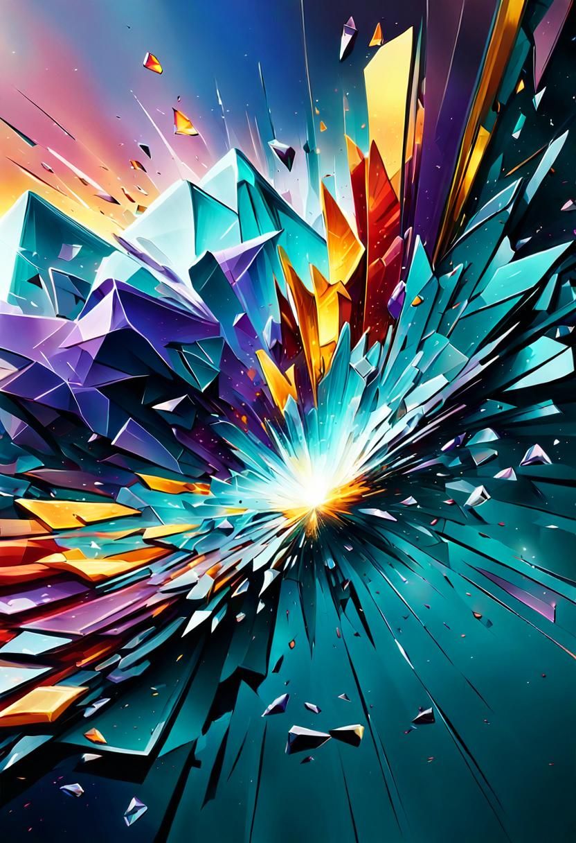 A dramatic explosion of glass shards.