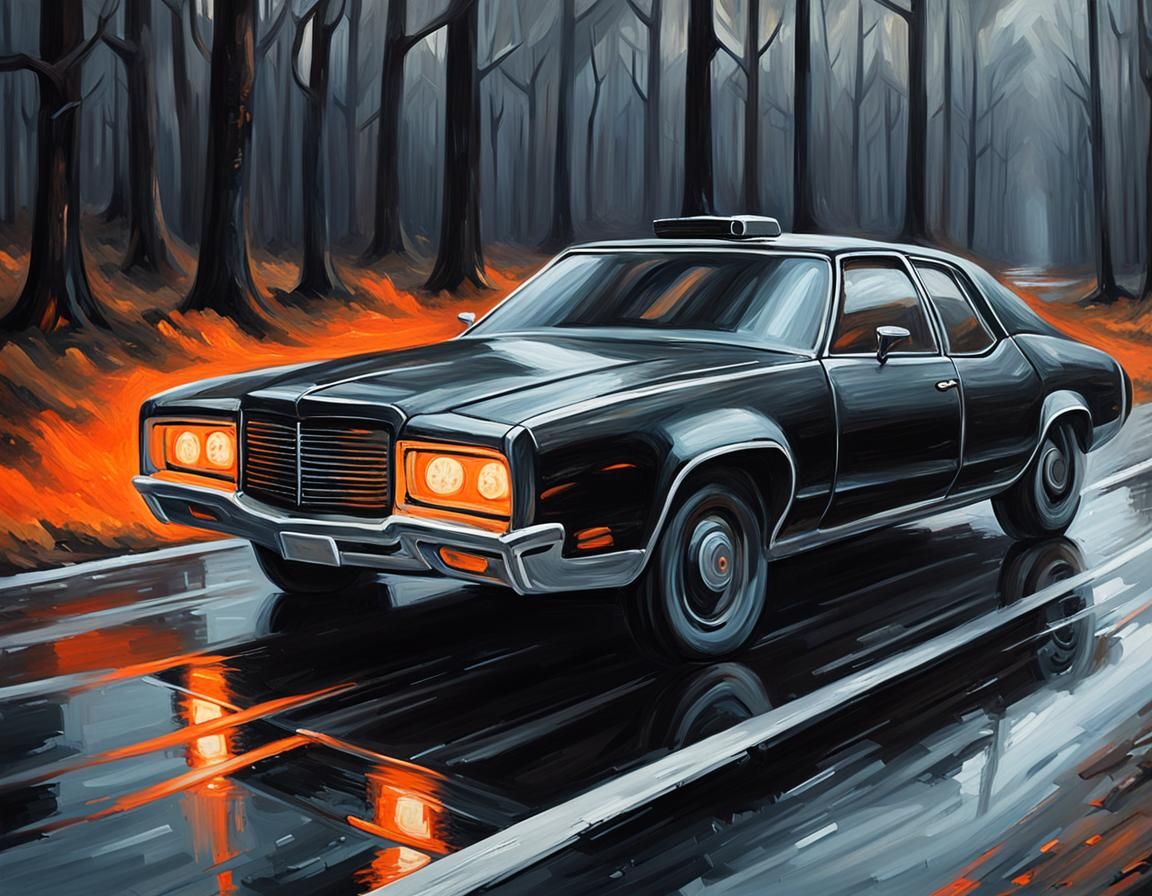 Menacing Self-Driving Car in Dark Gothic Oil Painting