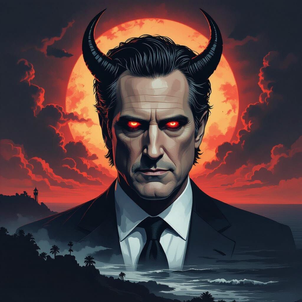 Ominous Portrait of Newsom with Demonic Features
