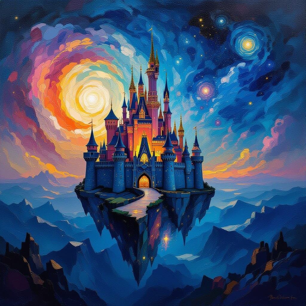 Cosmic Castle in Space: Neo-Impressionist Masterpiece