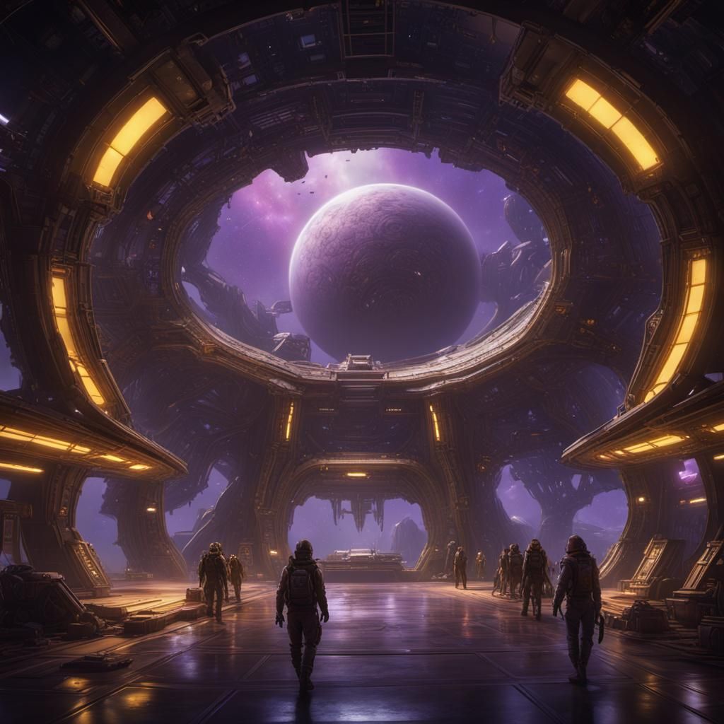 Spectacular Galactic Spaceport in Dark Fantasy Style