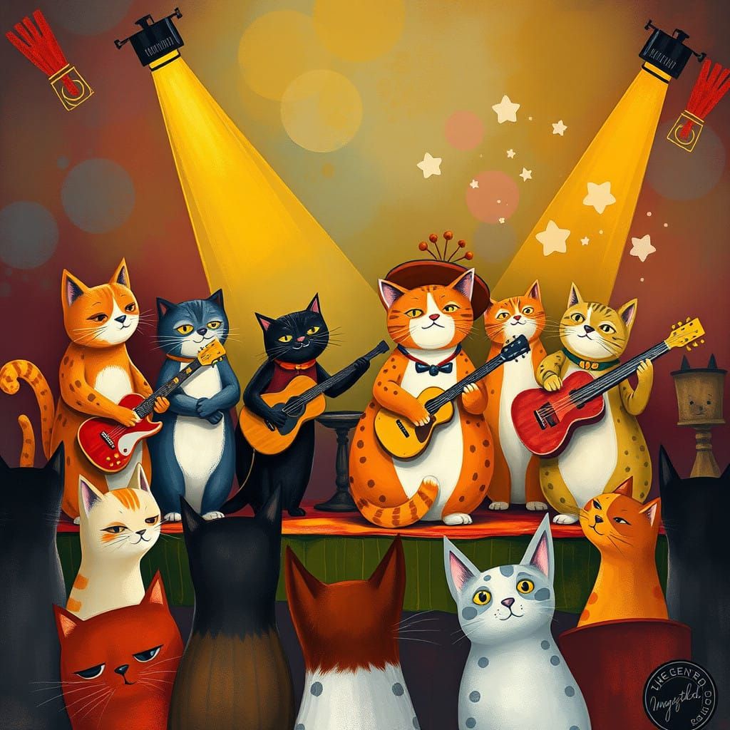 Whimsical Feline Rockstars in Unison