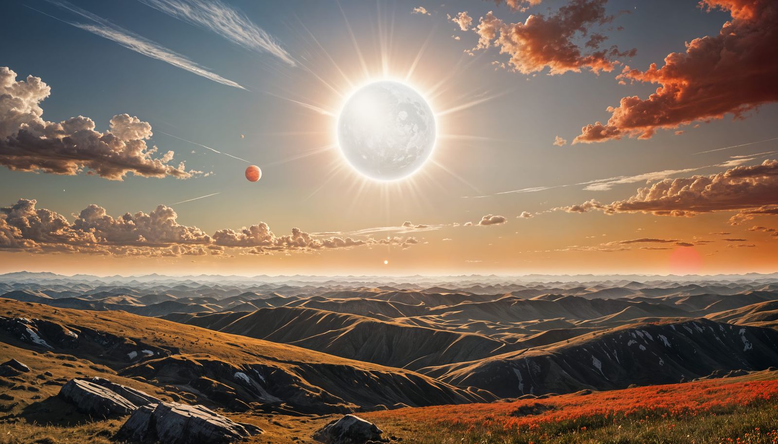 Surreal Earth Landscape with Two Suns