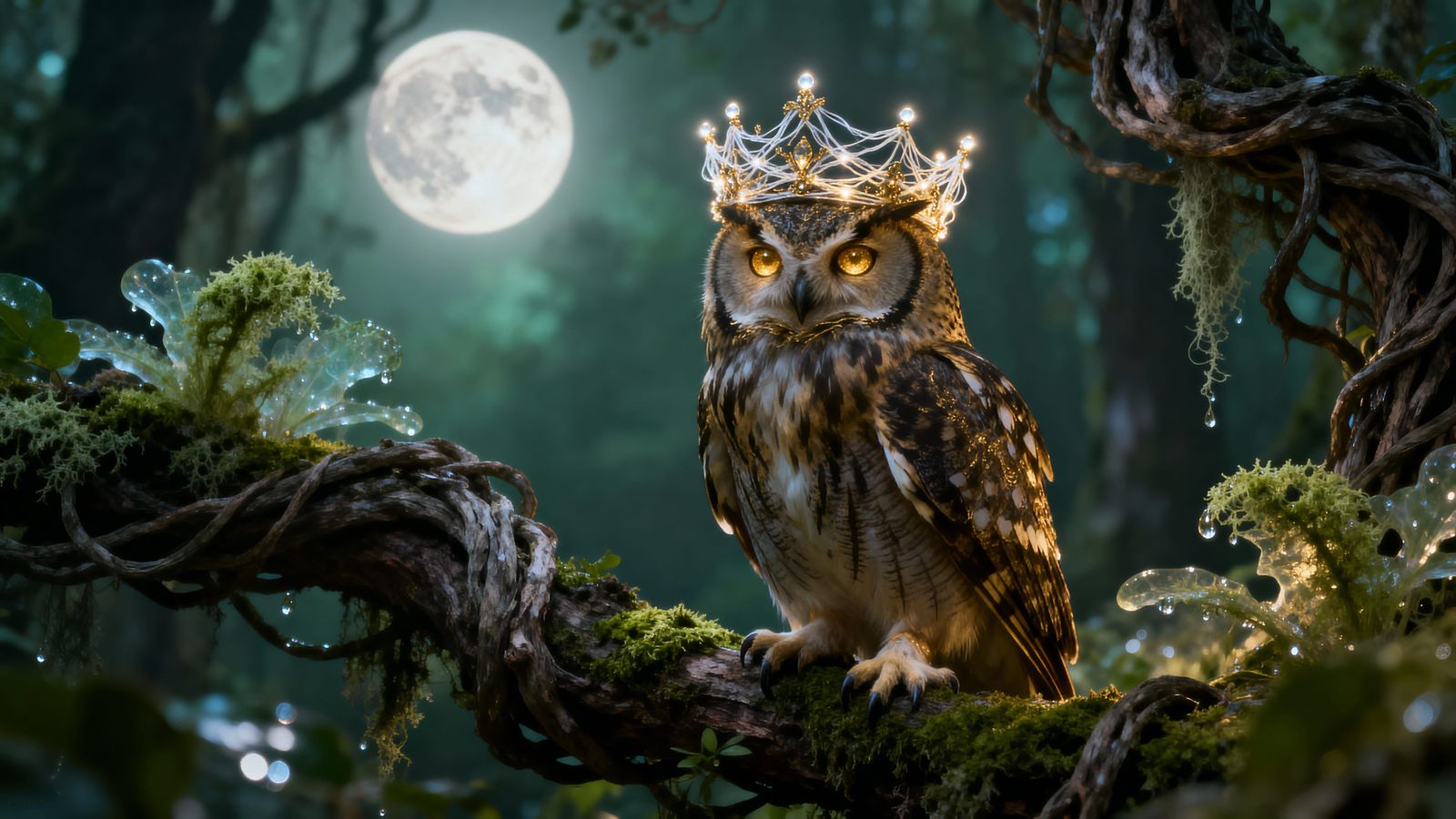 Regal Owl King with Moonlight Crown in Ethereal Fantasy Styl...