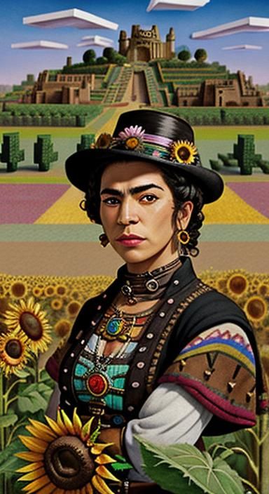 Steampunk Mariachi Bard in Aztec Surrealism Style