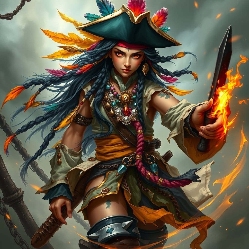 Majestic Pirate Cultivator in Vibrant, Mysterious Attire