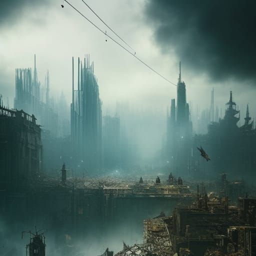 Dystopian City in Apocalyptic Ink Art