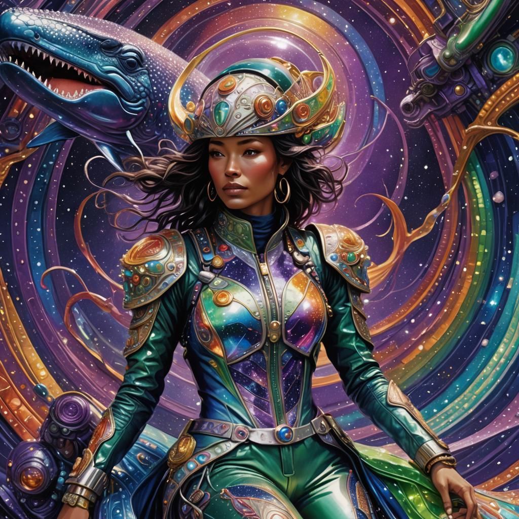 Intergalactic Cowgirl Rides Rainbow Space Whale