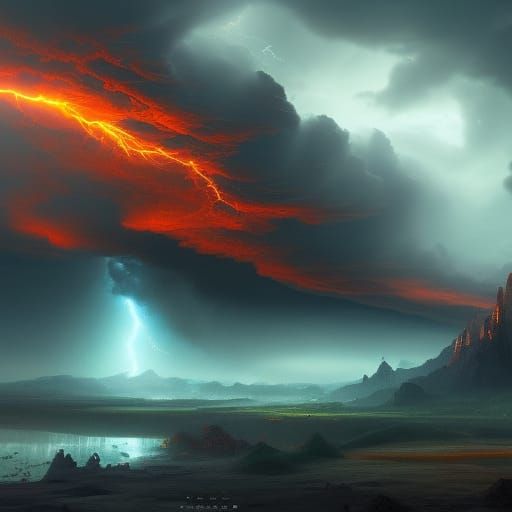 Detailed Thunderstorm Matte Painting in Deep Color