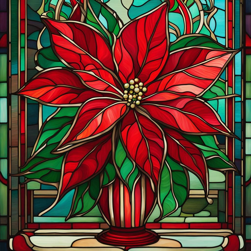Stained Glass Poinsettia in Art Nouveau Style
