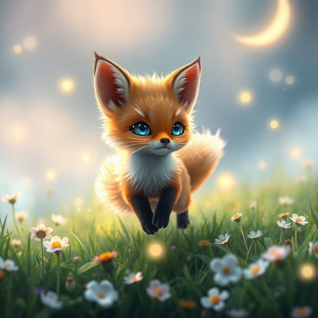 Enchanted Whimsy: Luminous Fox in an Ethereal Meadow