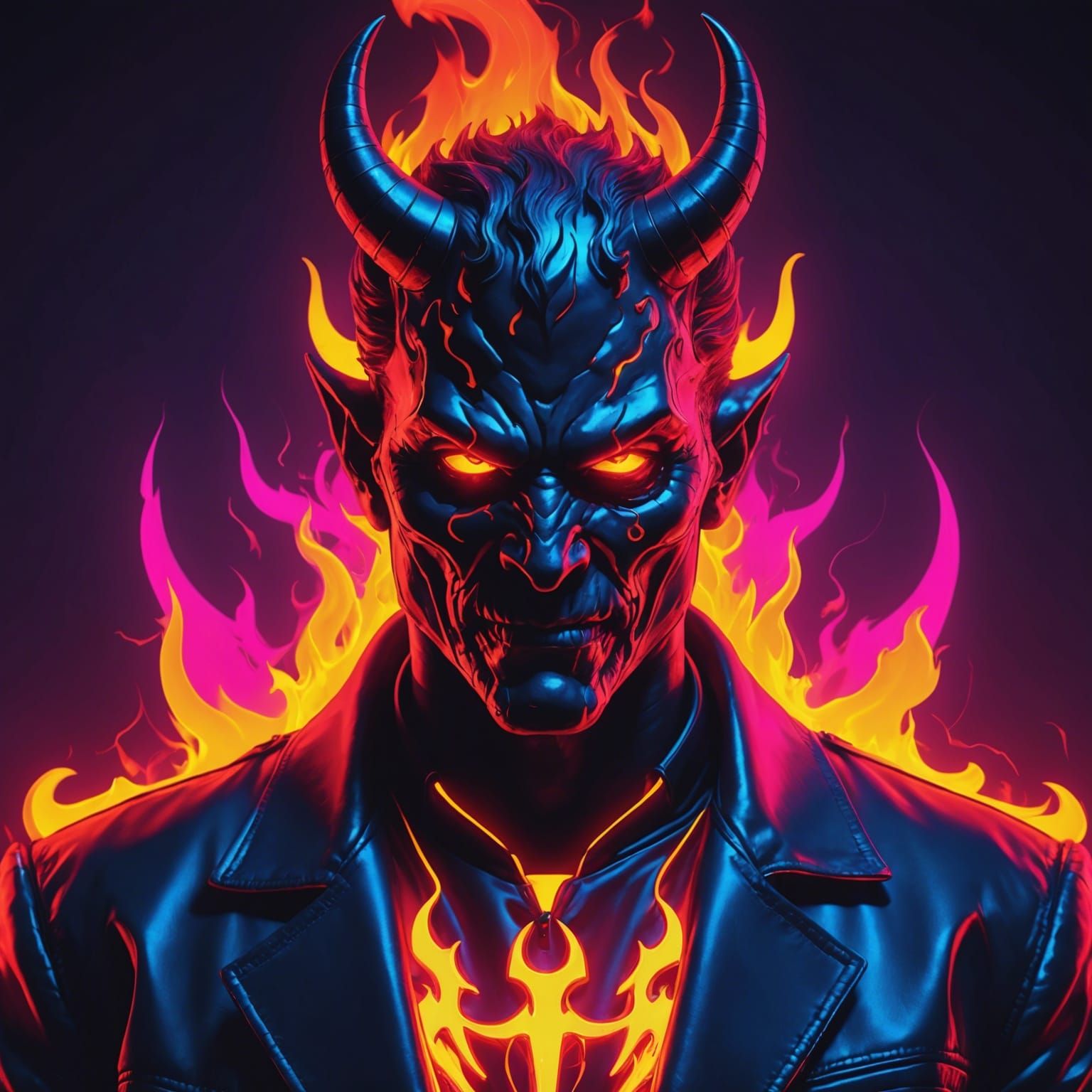 Synthwave Devil on Fire: Neon Retro Art