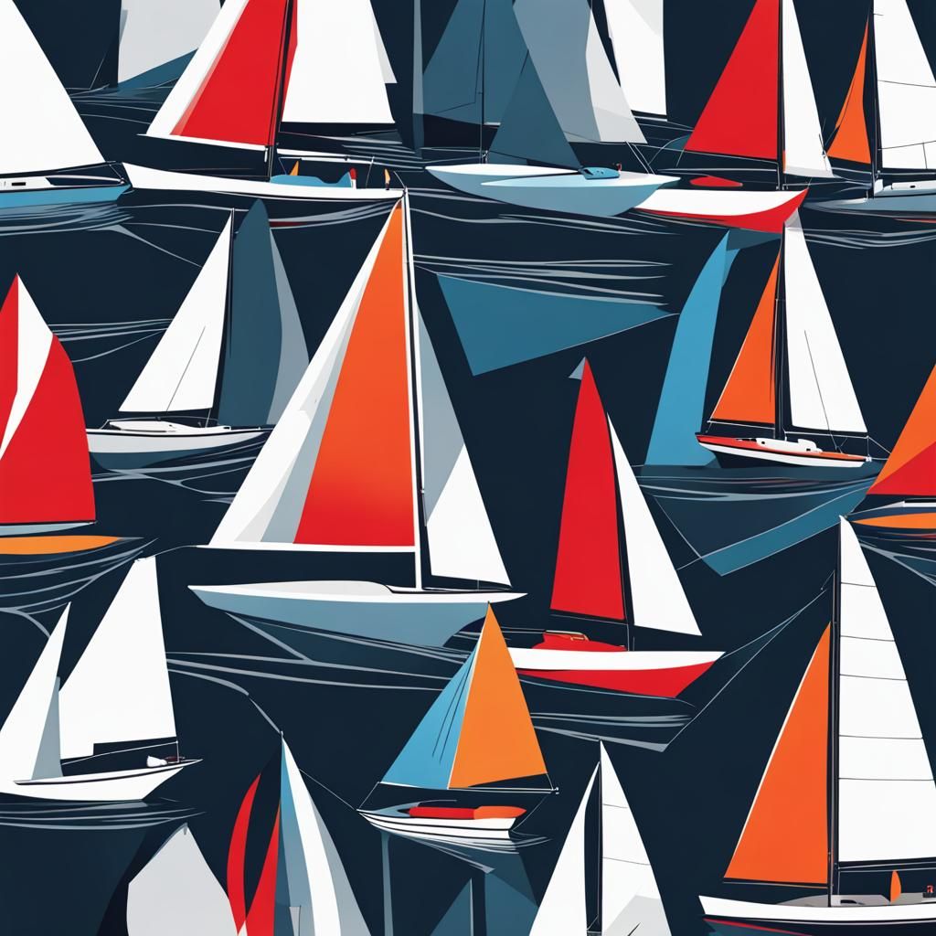 Vorticism Style Sailboats in Abstract Composition