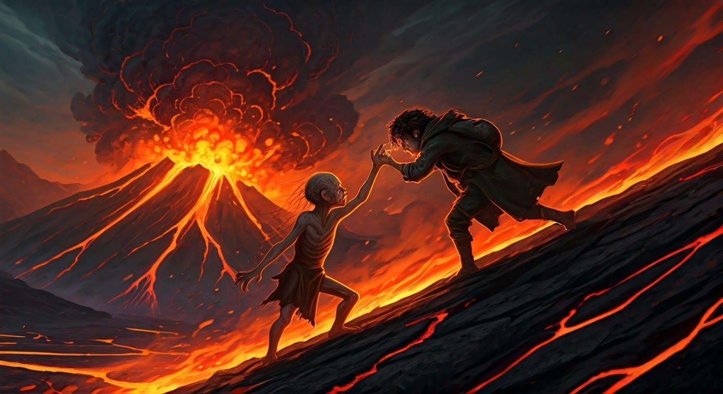 Frodo and Gollum's Struggle for the Ring