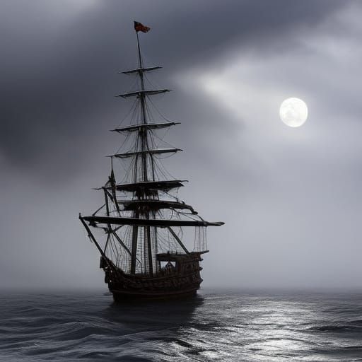 Ghostly Pirate Ship on Turbulent Ocean