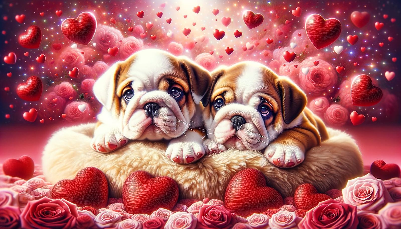 Valentine's Day: Endearing Bulldog Puppies in Hyperrealism