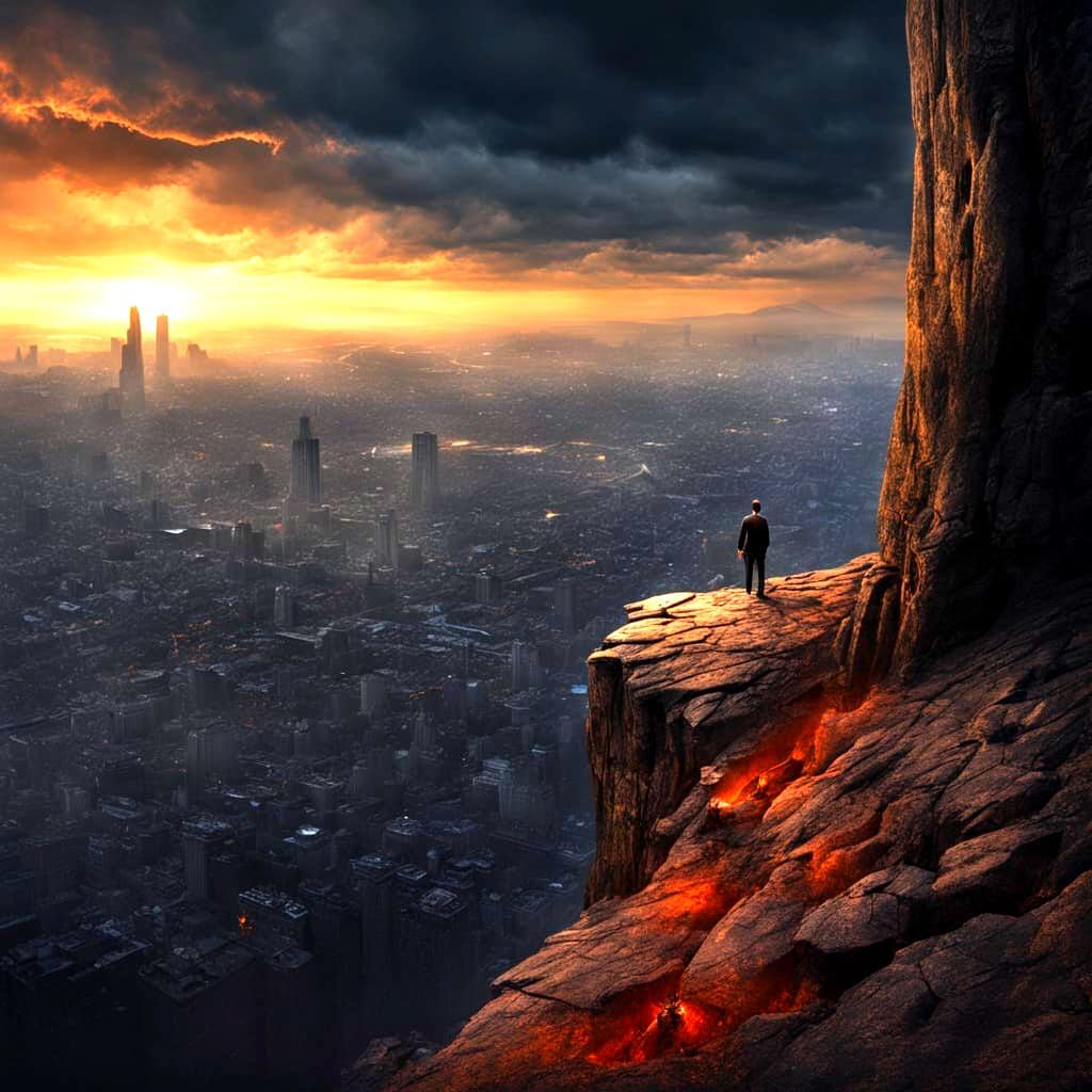 Dramatic Vertigo Scene in Dark Fantasy Style