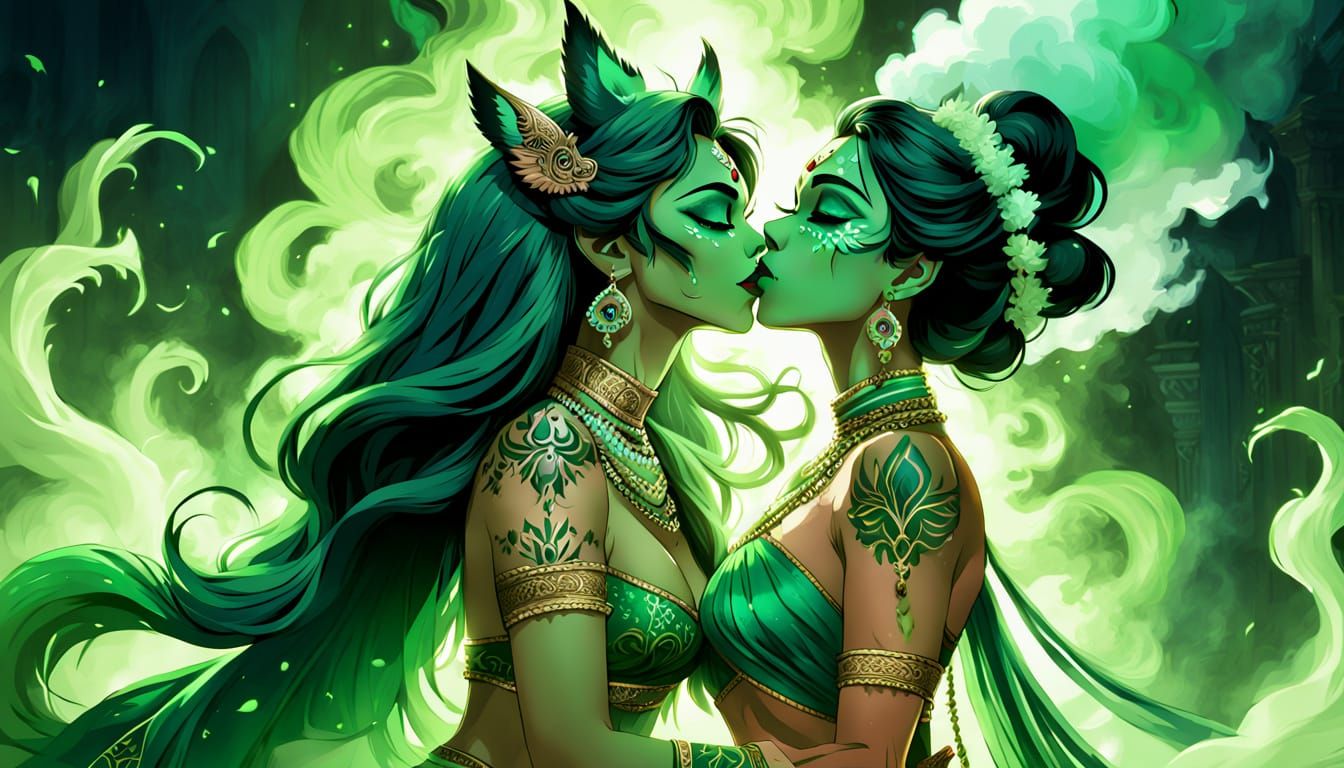 Vixen Kisses Goddess of Death in Anime Style