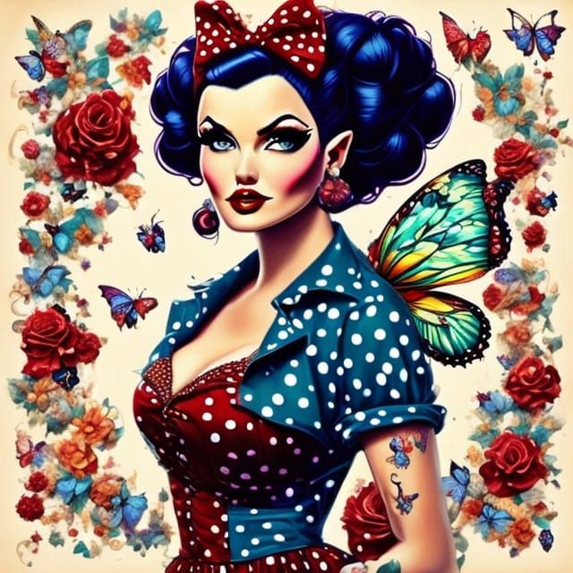 Plus Size Rockabilly Fairy in Polka Dot Dress