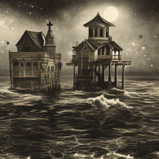 Macabre Pirates at Midnight in Ink and Gouache