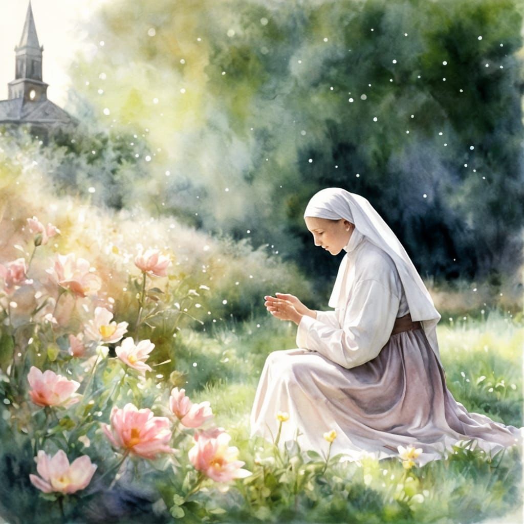 Beautiful Nun in Watercolor Style