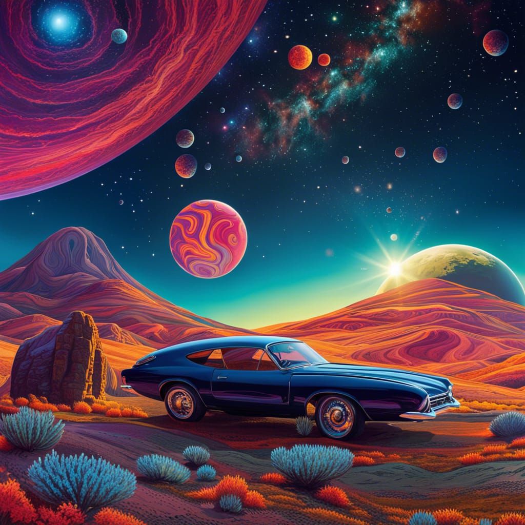 Psychedelic Car on an Alien Planet
