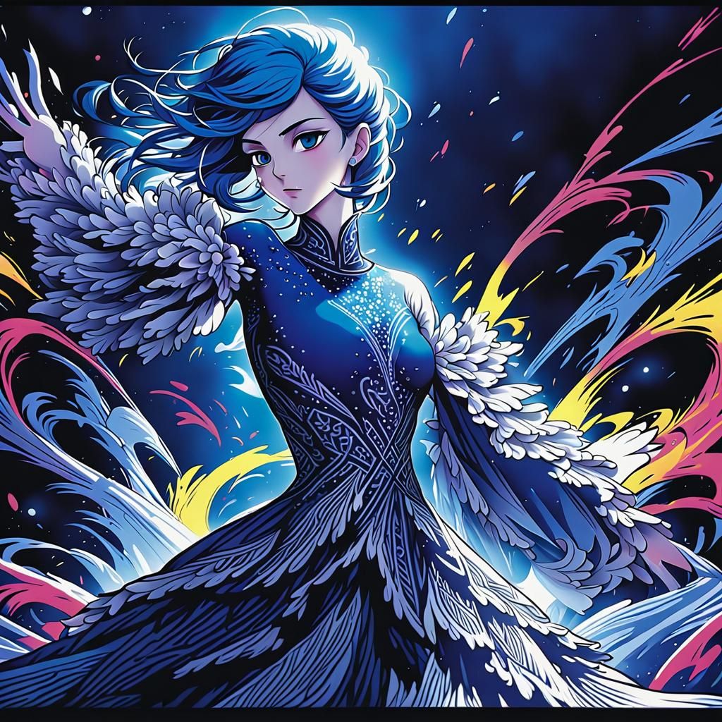 Anime Girl in Sapphire Blue Gown, Studio Trigger Style