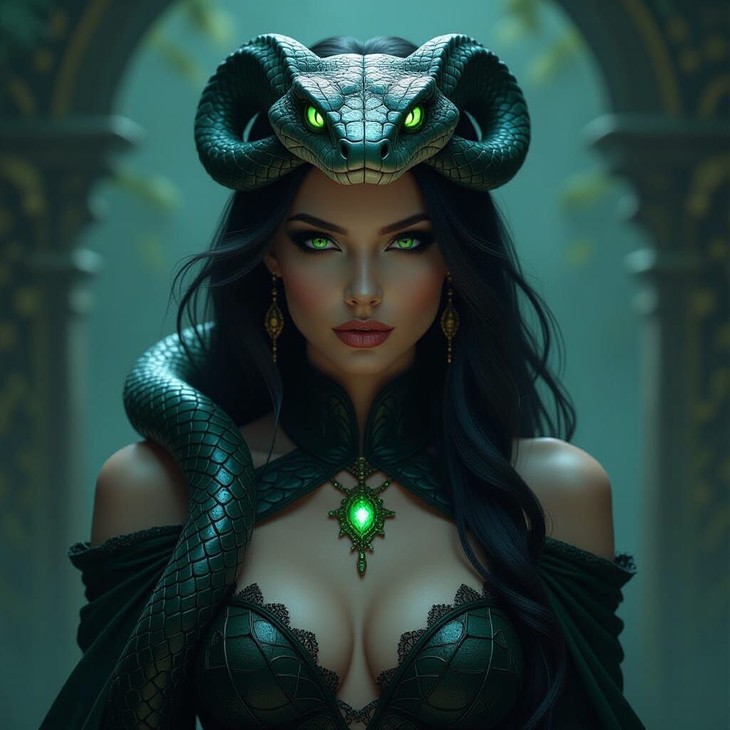 Sinuous Viper Woman in Dark Fantasy Style