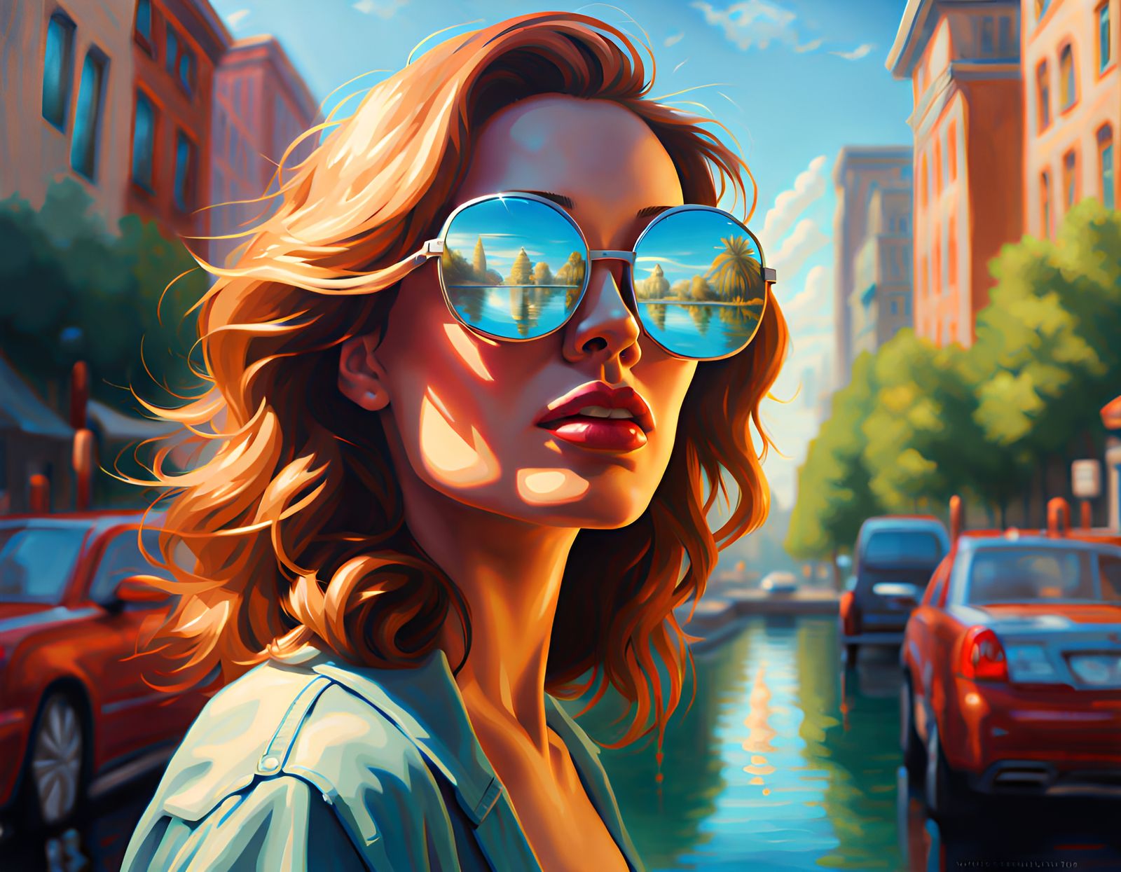 Woman's Sunglass Reflection in Hyperrealism